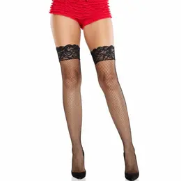 Leg Avenue 9992 Backseam Stockings Black & Red Lace Top Fishnet