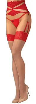 Obsessive Matildea Stockings 2XL/3XL Red Lace Nude Finish