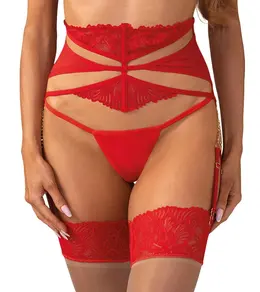 Obsessive Matildea Red Suspender Belt 2XL/3XL Adjustable Lace Gold Details