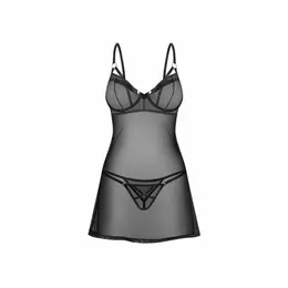 Obsessive Euridia Chemise & Tanga Set Black Elegant Rose Gold Accents XS/S