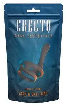 Erecto Liquid Silicone Dual Support Ring with Perineal Stimulator, Black