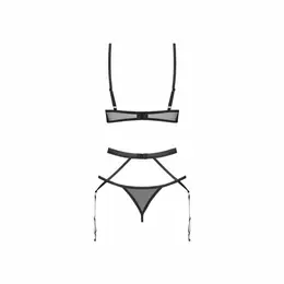 Obsessive Euridia 3-Piece Lingerie Set Black - Underwired Bra & Garter Belt XS/S