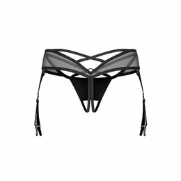 Obsessive Dominna Black Open-Front Thong with Adjustable Straps L/XL