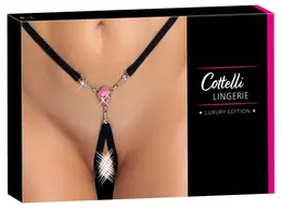 Cottelli Lingerie Adjustable Gem String S-L, Black with Pink Accent