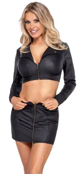 Cottelli PARTY Set - Black Matte Top & Mini Skirt, XL, Decorative Details