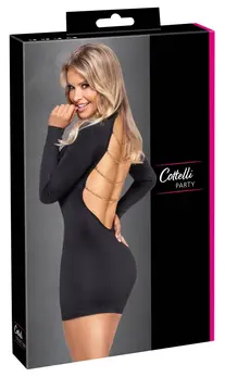 Cottelli PARTY Mini Dress with Removable Gold Chains, Black, M