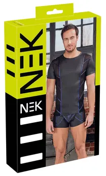 NEK Men's Fitted Black Shirt S with Metallic Blue Accents and Mesh Panels