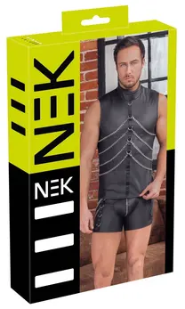 NEK Black Matte Sleeveless Shirt S with Chains and Stand-Up Collar