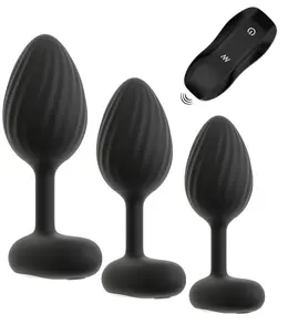 ANOS RC Vibrating Plug Set - 3 Sizes, Waterproof, Silicone, Black