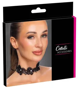 Cottelli ACCESSOIRES Black Lace Choker with Pearls Adjustable S-L