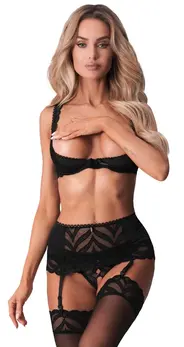 Obsessive Lecille 3-Piece Lingerie Set Black 2XL/3XL Adjustable Fit