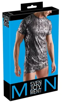 Svenjoyment Metallic Silver Pattern Shirt Black Short Sleeve L