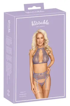Kissable Lingerie Set L/XL - Lavender Lace, Adjustable Suspender Belt