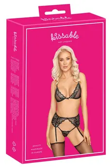 Kissable Lace Lingerie Set S/M - Wireless Bra & Adjustable Suspender Belt