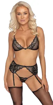 Kissable Lace Lingerie Set S/M - Wireless Bra & Adjustable Suspender Belt