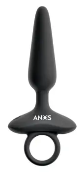 ANOS Flexible Vibrating Silicone Plug 15 cm with Ring Handle Black