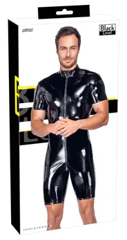 Black Level Men's Vinyl Short Playsuit 3XL - Shiny Club Style, 3-Way Zip