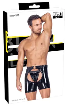 Black Level Vinyl Chaps L - Shiny Black, Open Design, Stretch Fit