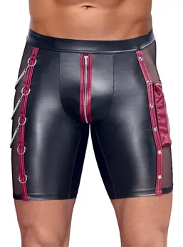 NEK Men's Matte Look Pants M with Red Stripes, Chains, and Cargo Pocket
