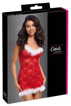 Cottelli Lingerie X-Mas Chemise S/M, Red Lace, Adjustable Straps