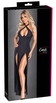 Cottelli PARTY Long Black Glitter Dress with Halterneck, Size M