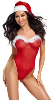 Cottelli LINGERIE X-Mas Set S/M - Festive Red Bodysuit & Velvet Hat