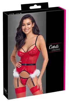 Cottelli LINGERIE X-Mas Basque Set S/M - Red Lace Festive Design