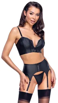Cottelli PARTY Matte Look Corset Set with Rhinestone Zippers XL