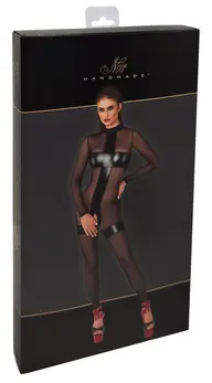Noir Handmade Jumpsuit L Crotchless Black Transparent Powerwetlook