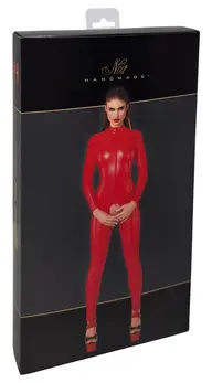 Noir Handmade Red Powerwetlook Jumpsuit L - Crotchless, Long Sleeve