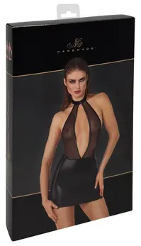 Noir Handmade Sparkle Powerwetlook Dress XL - Black, Gem Embellished, Open Back