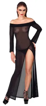 Noir Handmade Long Transparent Black Dress XL - Sparkling Elegance
