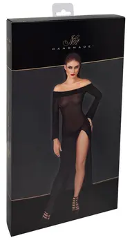 Noir Handmade Long Transparent Black Evening Dress L Size