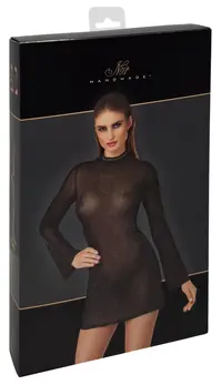 Noir Handmade Mini Dress XL with Flared Sleeves and Sparkling Details