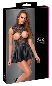 Cottelli Collection Open Cup Mini Dress S Black Lace & Matte Look