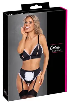 Cottelli COSTUMES Maid Set S - Black & White Bustier with Suspender Briefs