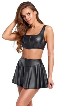 Cottelli PARTY Black Matte Look Crop Top & Mini Skirt Set XL