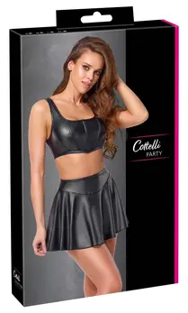 Cottelli PARTY Black Matte Crop Top & Mini Skirt Set S