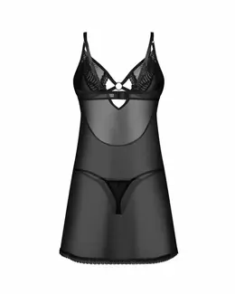 Obsessive Chemise & Thong Black Lingerie Set Elegant Mesh Lace 2XL/3XL