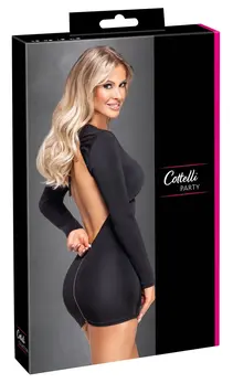 Cottelli PARTY Backless Black Mini Dress with Gold Zipper, Size M