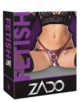 ZADO Leather Harness Adjustable L/XL Red & Black with Metal Details