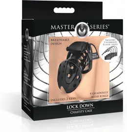 XR Brands Lock Down Black Chastity Cage Adjustable Fit System