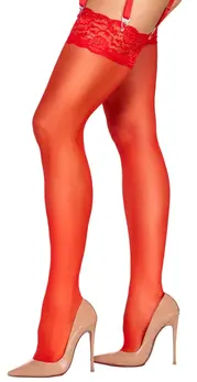 Cottelli LEGWARE Red Stockings S 20 Denier with Wide Lace Top