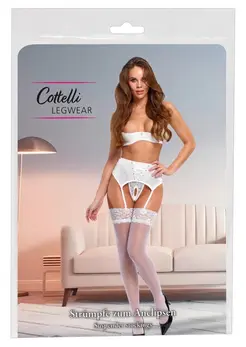 Cottelli LEGWARE White Stockings S - Soft Lace Top, 20 Denier