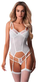 Obsessive Arrowel Basque L/XL - White Lace, Adjustable Straps