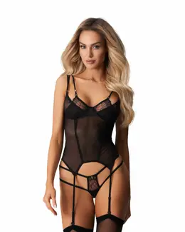 Obsessive Arrowel Corset Black - Sculpting Lingerie with Adjustable Fit L/XL