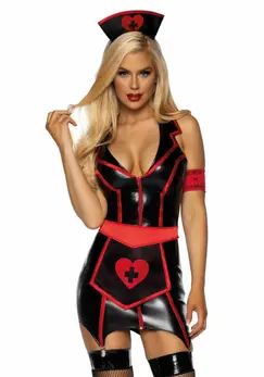 Leg Avenue Vinyl Nurse Costume 4-Piece Set with Apron and Headband, S/M