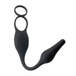 Evolved Novelties Plug & Tug Black Dual Stimulation Silicone System