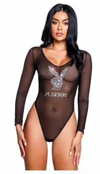 Playboy Lingerie Sparkling Bunny Teddy Mesh & Satin with Rhinestones