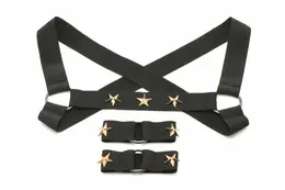 XR Brands Chest Harness & Armbands Black Stretch Adjustable Set